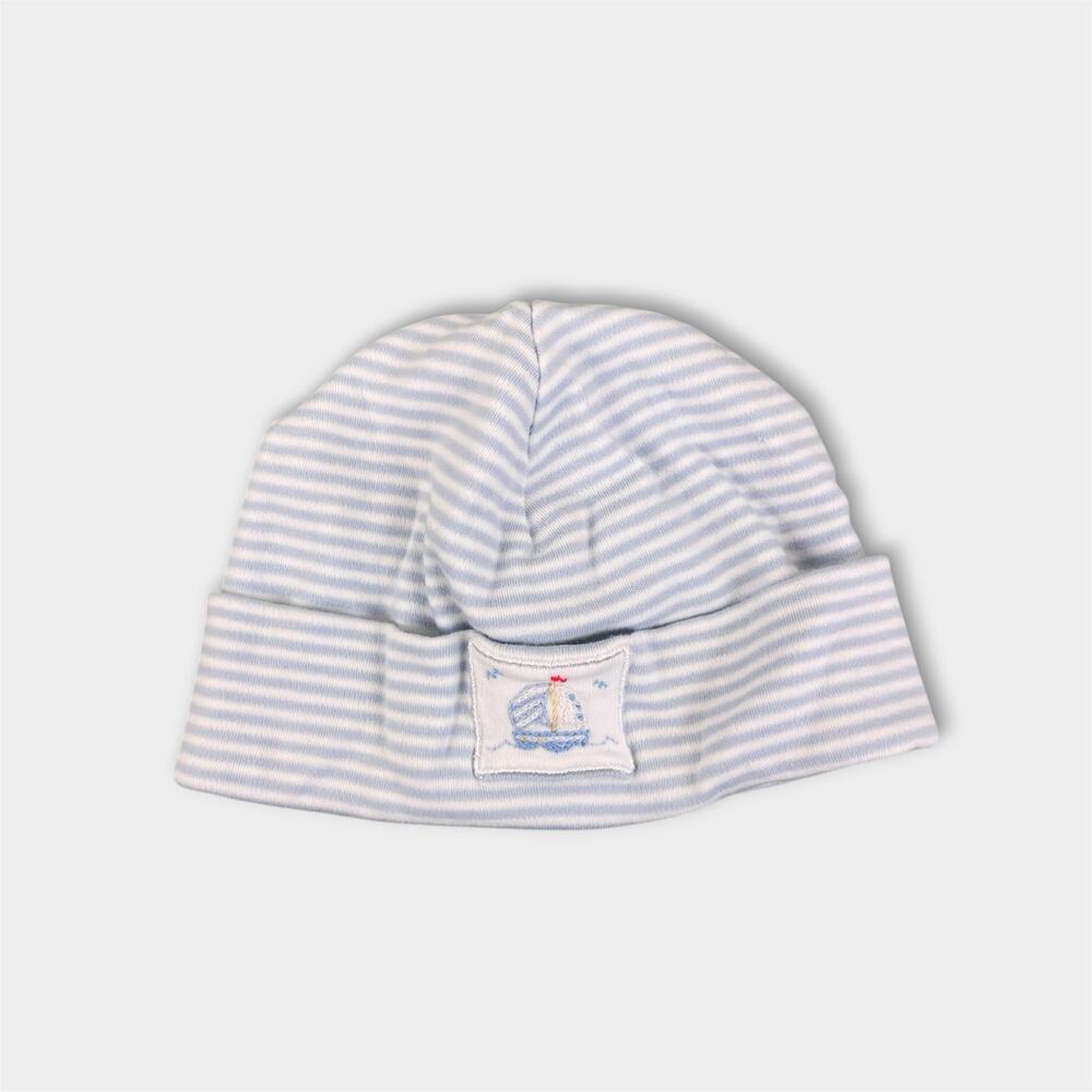 Kissy Kissy Blue and White Striped Sailboat Hat Small 0-6 Months